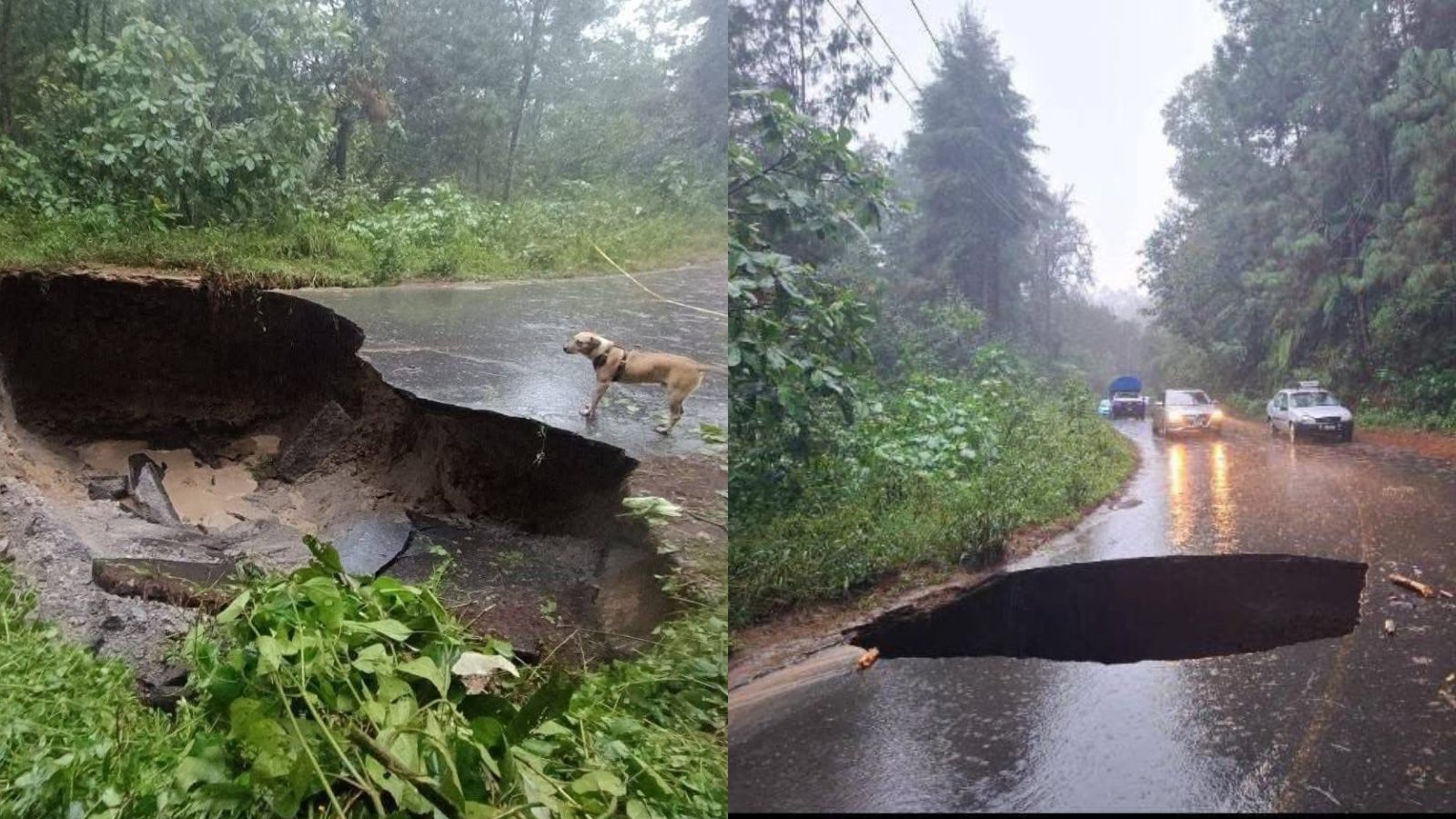 Se forma un mega socavón en la carretera Cuetzalan-Mazaltepec en Tlatlauquitepec  