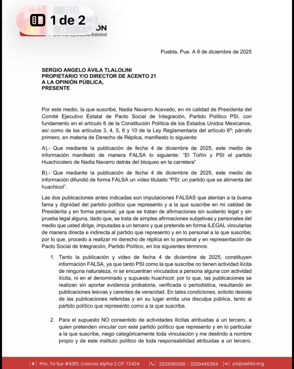 En su posicionamiento, la dirigente afirmó que ni ella ni el partido tienen vínculo alguno con actividades ilícitas, incluido el llamado huachicol, por lo que negó categóricamente cualquier relación con terceros 