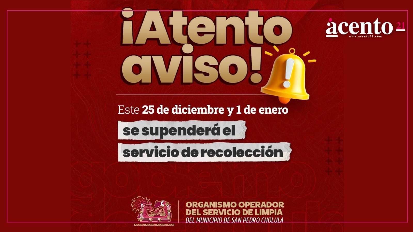 Suspende San Pedro Cholula recolección de basura el 25 de diciembre y el 1 de enero