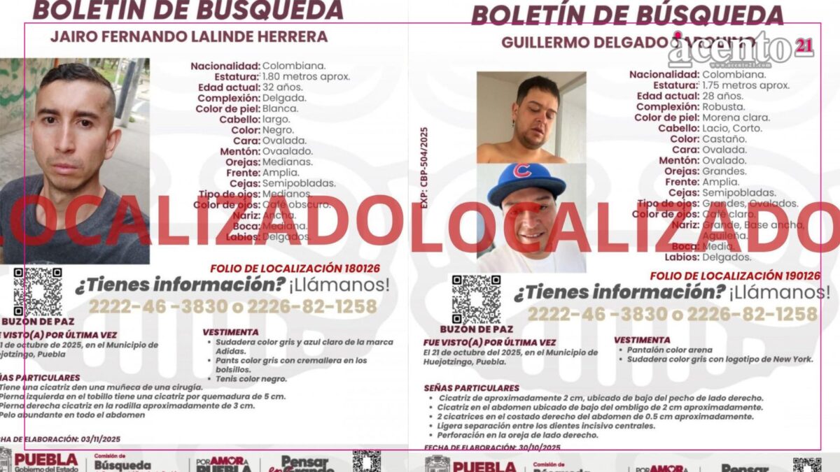 En Huejotzingo, Puebla, localizan sin vida a dos colombianos desaparecidos desde el 2025