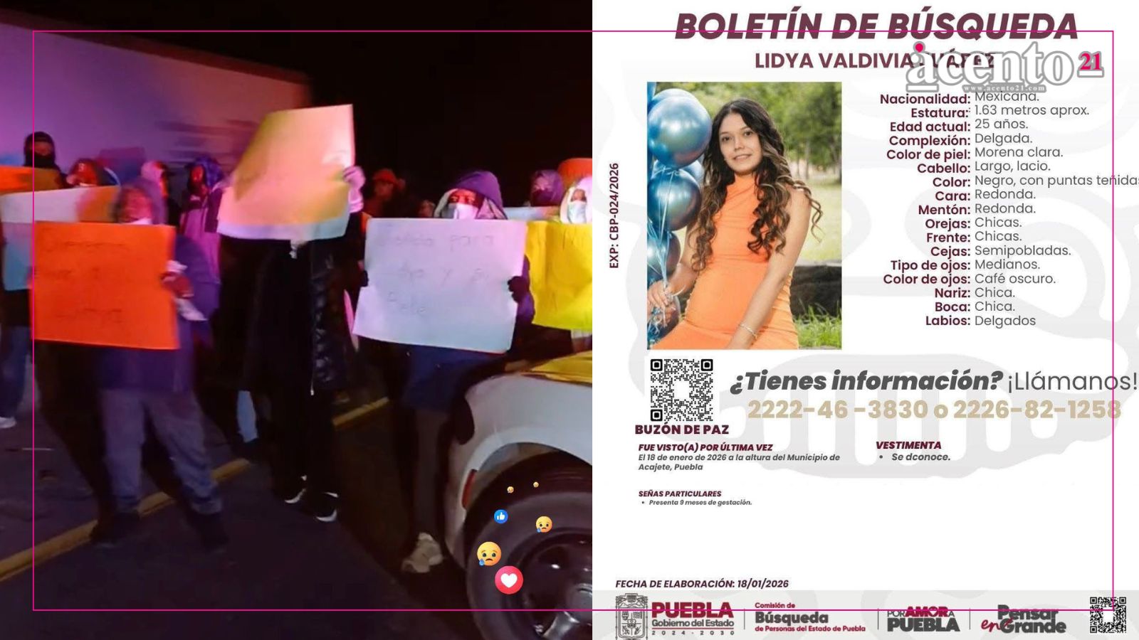 En Acajete desaparece joven embarazada;su familia bloqueó la Puebla-Orizaba para exigir su localización