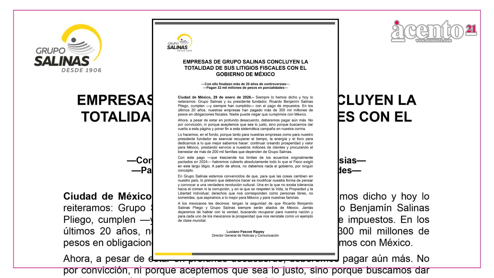 Grupo Salinas pagará 32 mil 132 mdp al SAT; cubrirá el monto en 18 pagos