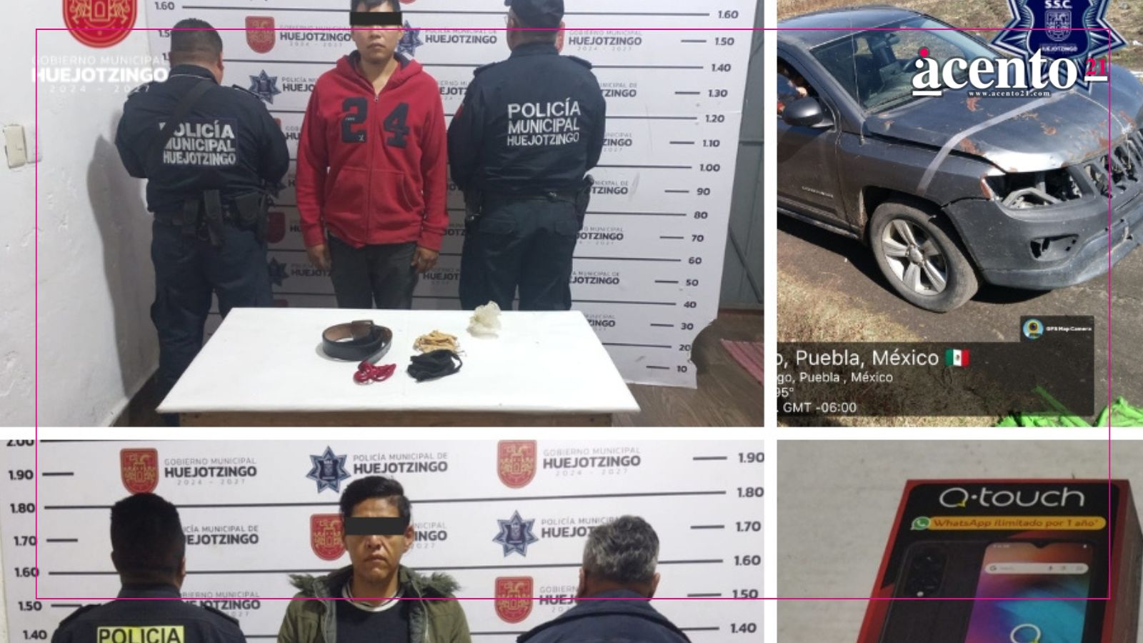 Policía de Huejotzingo detiene a cinco y asegura droga, un arma de fuego y recupera vehículo robado