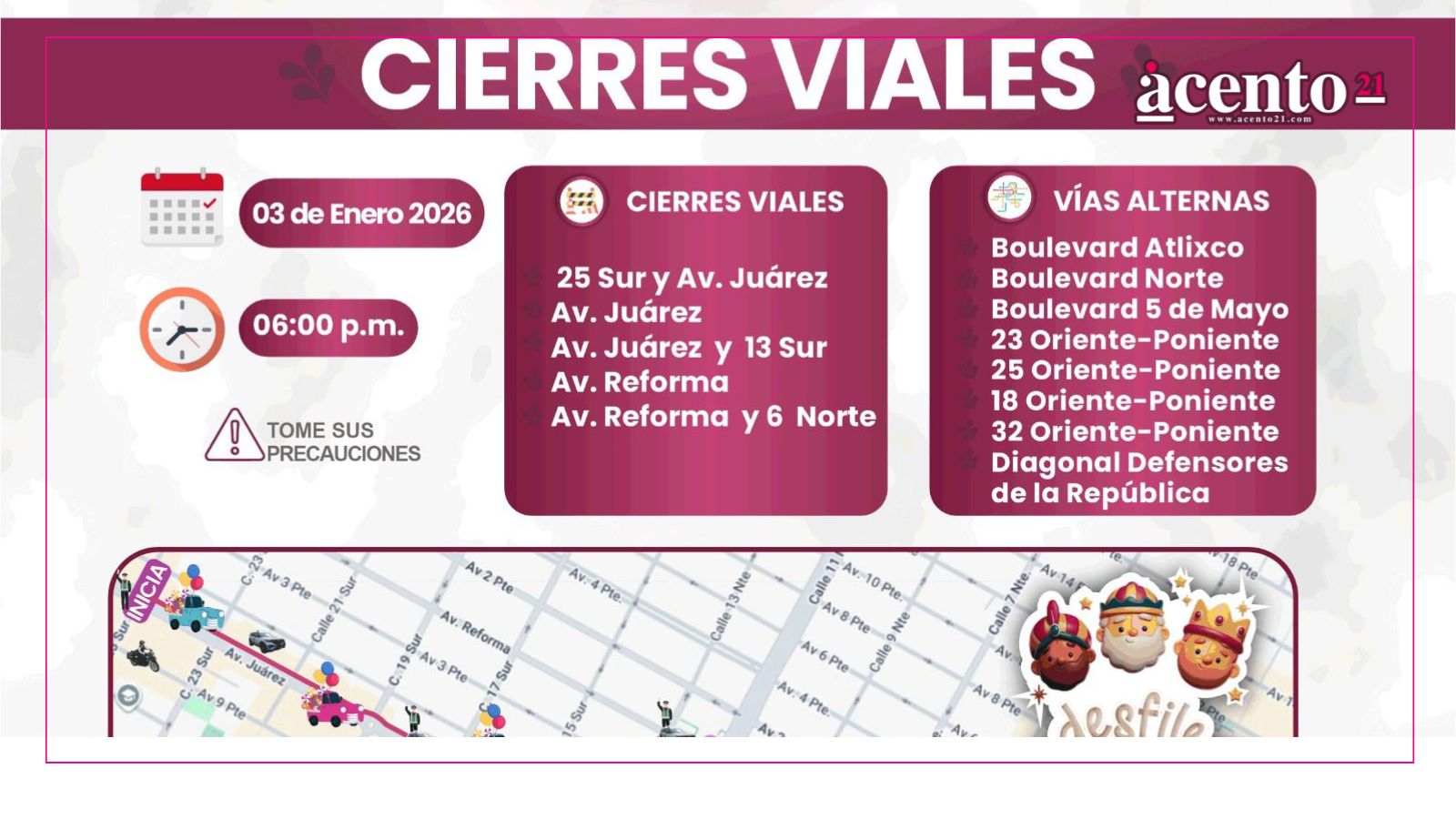 Implementará la SSC cierres viales por la realización del Desfile de Reyes de la Capital Imparable