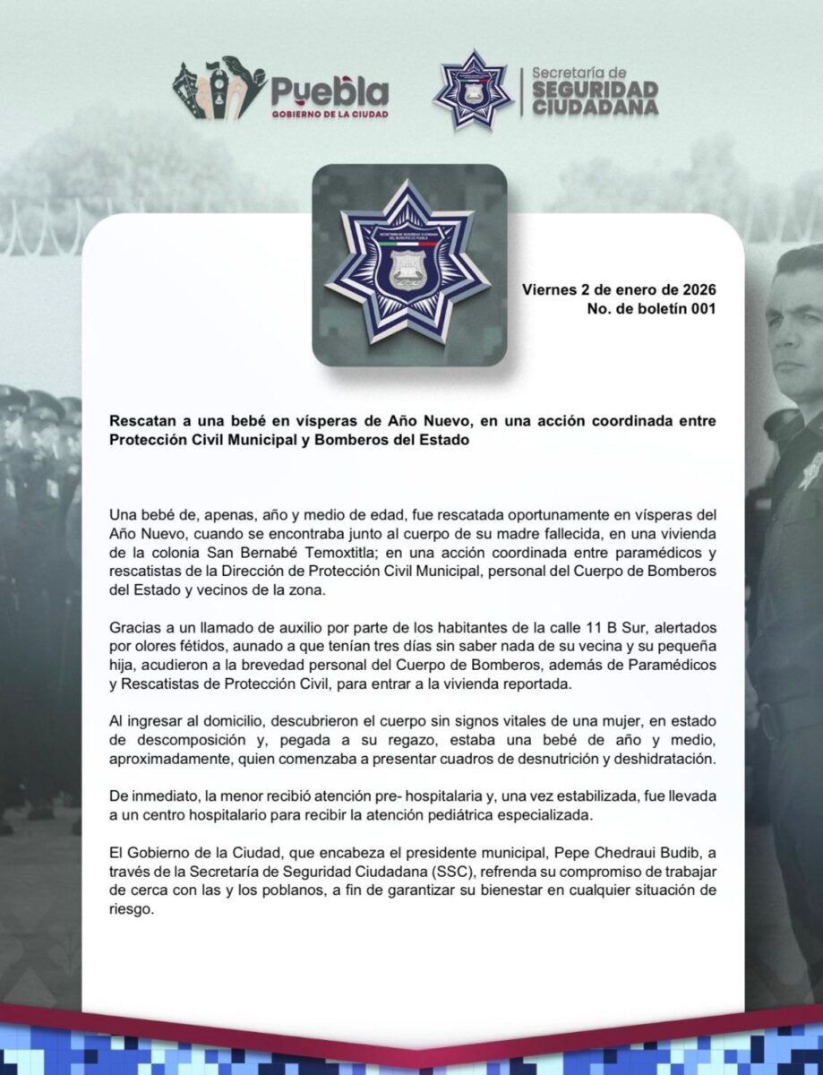 Localizan a bebé con deshidratación junto al cuerpo sin vida de su madre en San Bernabé Temoxtitla