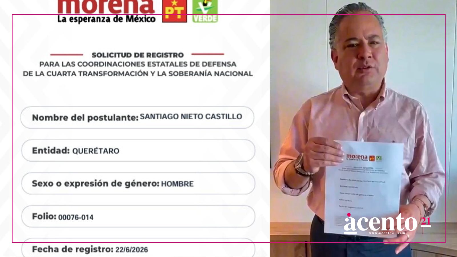 Santiago Nieto se registra en el proceso interno de Morena rumbo a Querétaro 2027
