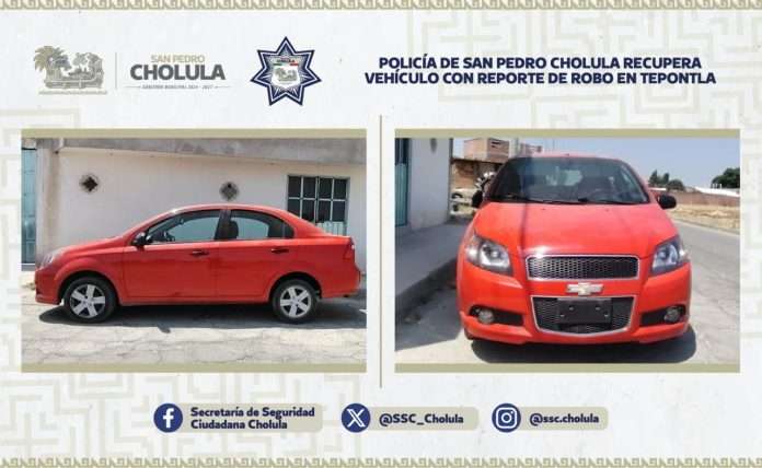 POLICÍA DE SAN PEDRO CHOLULA RECUPERA VEHÍCULO ROBADO EN TEPONTLA