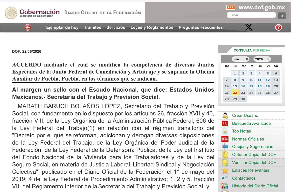 STPS elimina oficina auxiliar de la JFCA en Puebla; expedientes serán enviados a Tlaxcala