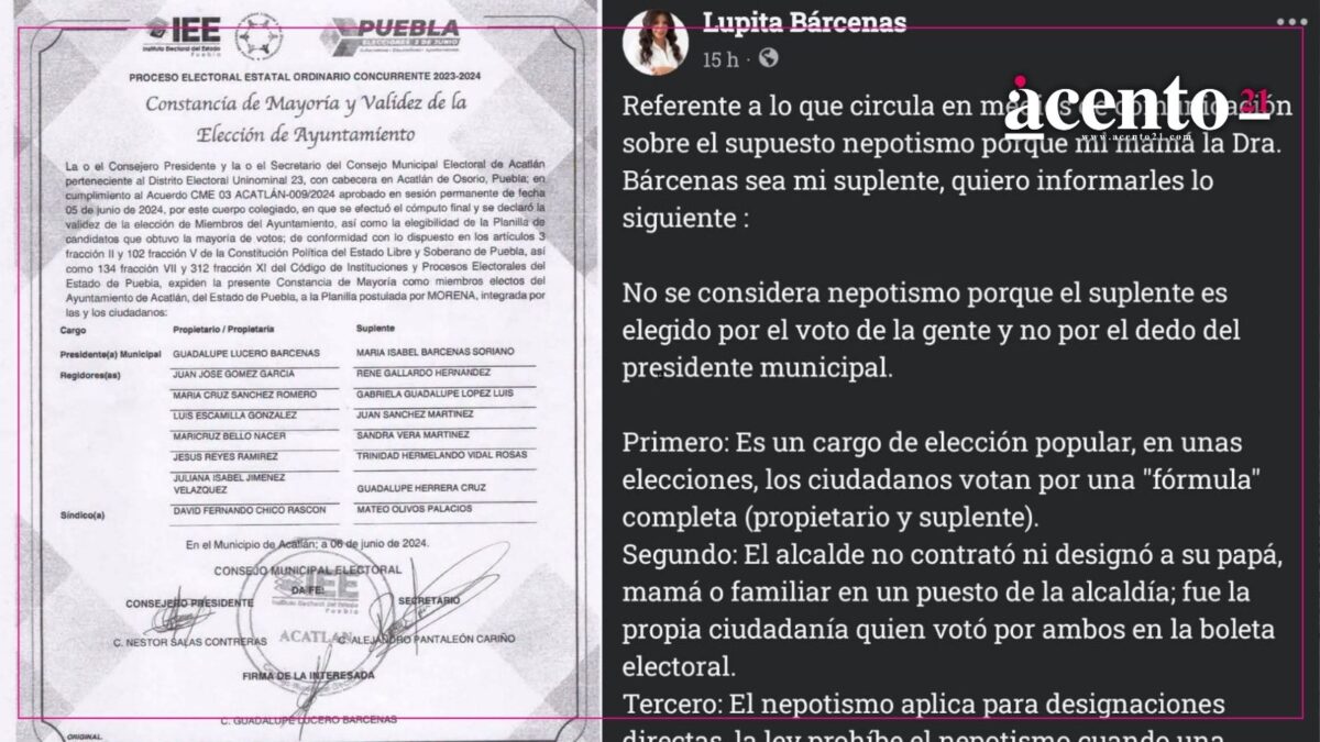 Lupita Bárcenas rechaza acusaciones de nepotismo por suplencia de su madre