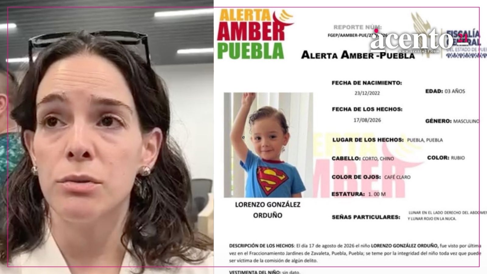 Madre del niño Lorenzo acusó que su hijo fue sustraído por su padre; teme lo saqué del país
