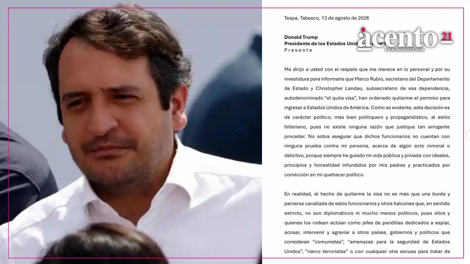 Andrés Manuel López Beltrán acusa persecución política tras cancelación de su visa