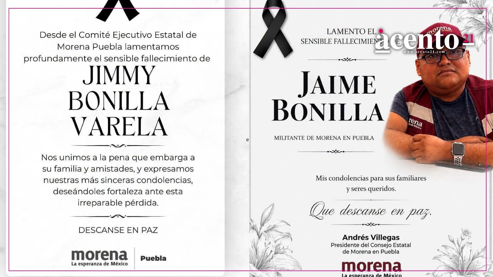 Morena Puebla lamenta asesinato de Jimmy Bonilla Varela; exige esclarecer el crimen