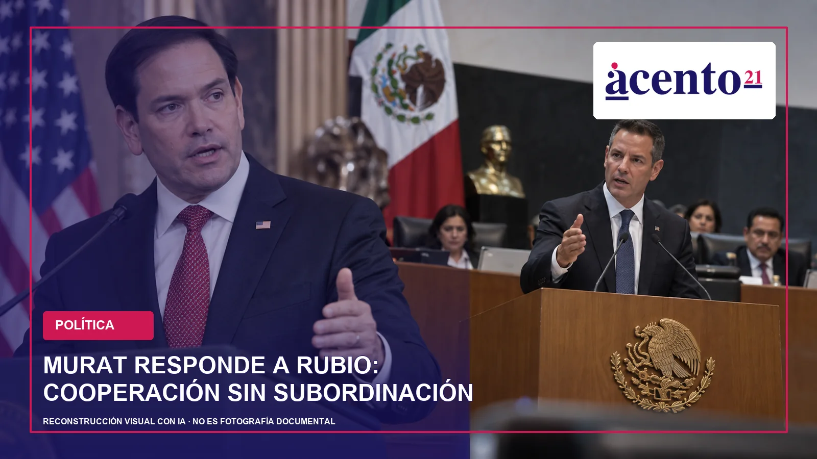 Reconstrucción editorial de Marco Rubio y Alejandro Murat en escenarios diplomáticos separados