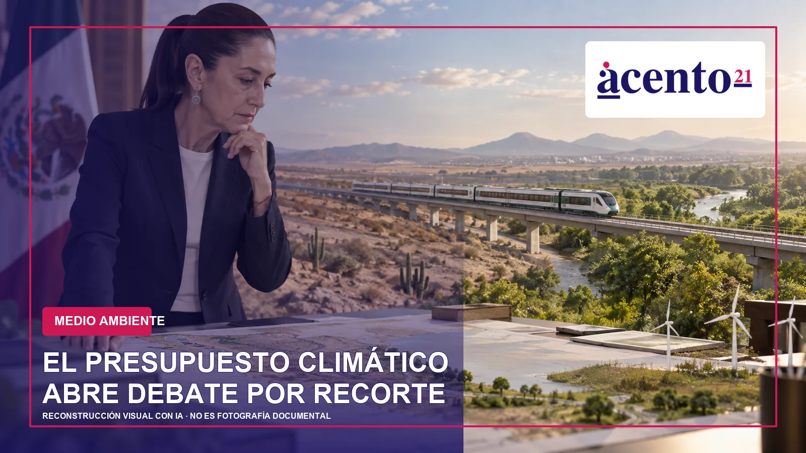 Claudia Sheinbaum revisa una reconstrucción editorial sobre trenes, sequía y restauración ambiental
