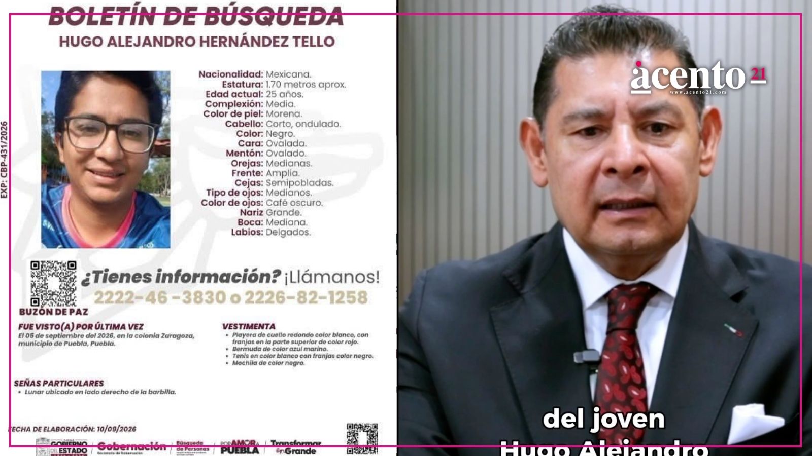 Alejandro Armenta reafirma búsqueda de Alejandro Hernández Tello; localizan cuerpo en puente de la colonia Alseseca