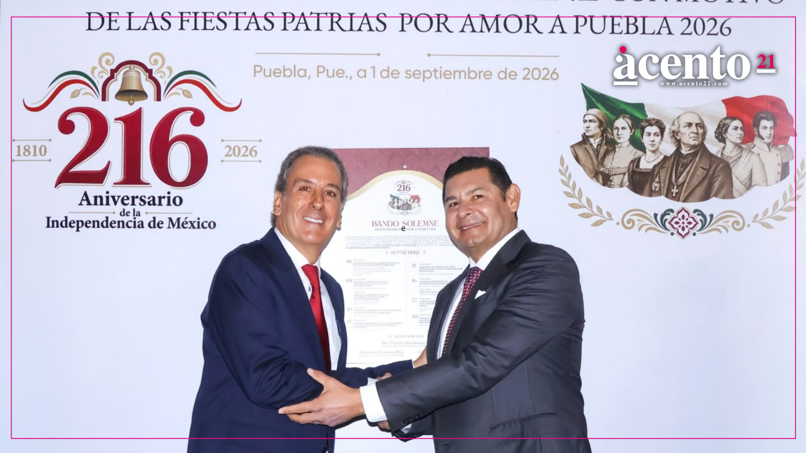 Alejandro Armenta y Pepe Chedraui colocan Bando Solemne de Fiestas Patrias 2026