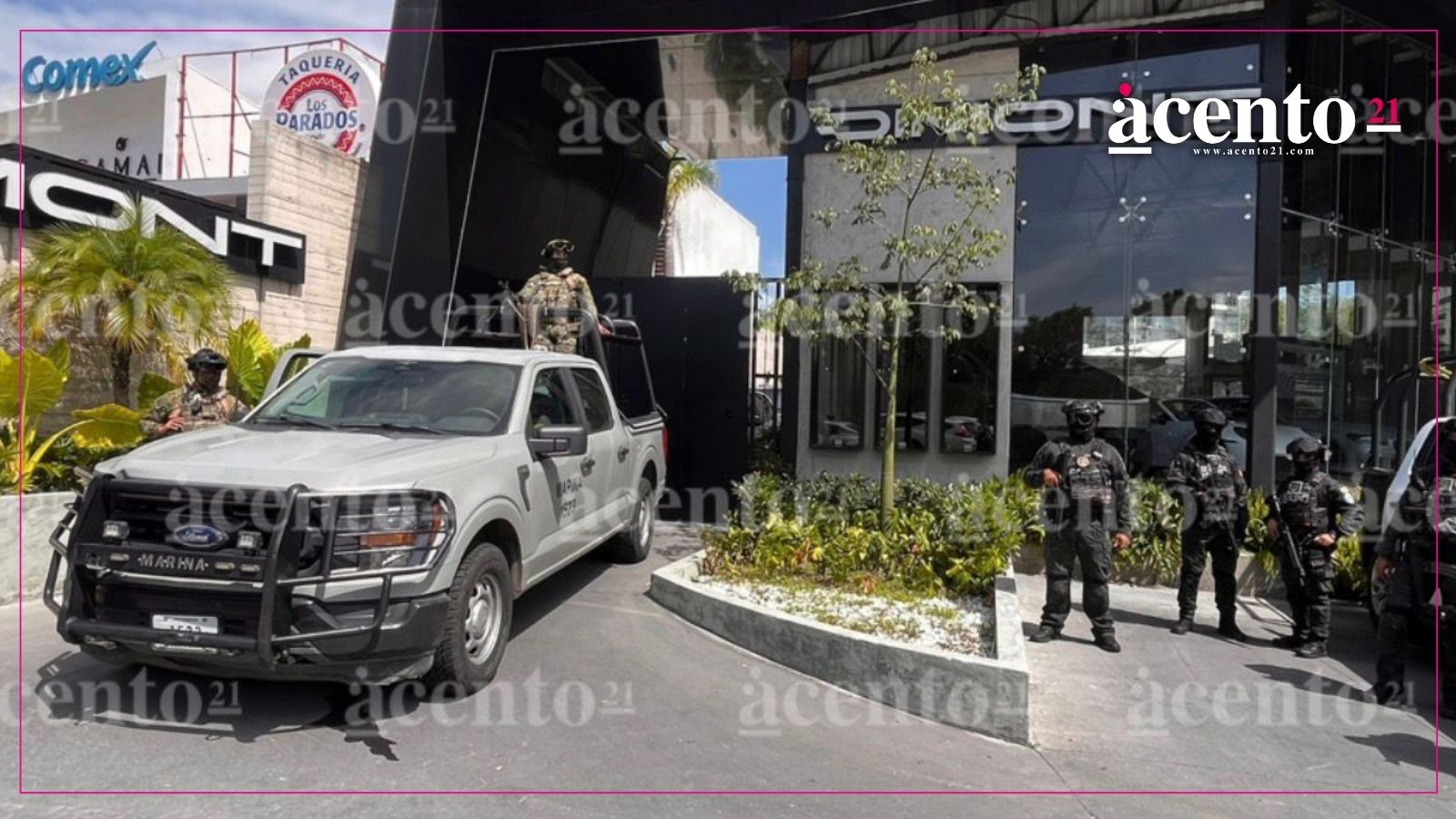 Otro operativo de la Marina y policías de Harfuch en Puebla; ahora en la agencia de autos Dimont