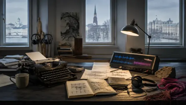 Ilustración conceptual de un estudio de escritura y arte contemporáneo