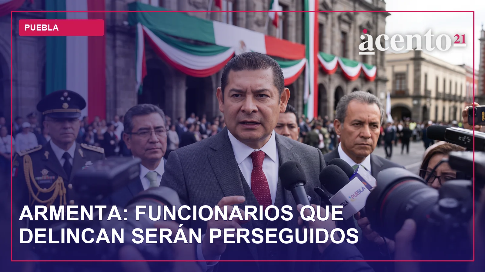 Fachada del Palacio de Gobierno de Puebla con banderas, sin personas identificables