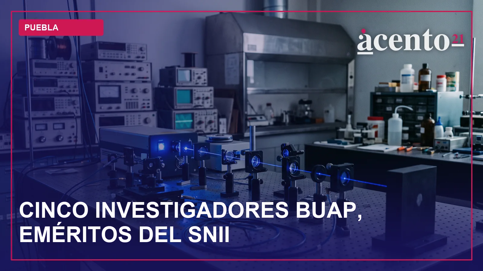 Laboratorio de física de una universidad con equipo óptico, sin personas