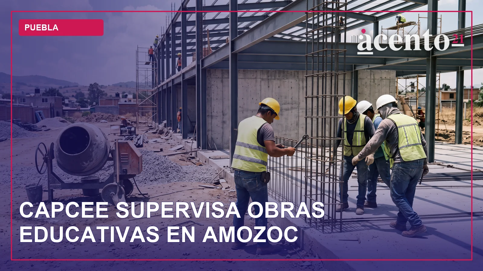 Representación de un edificio escolar moderno con áreas verdes y estudiantes en el exterior.