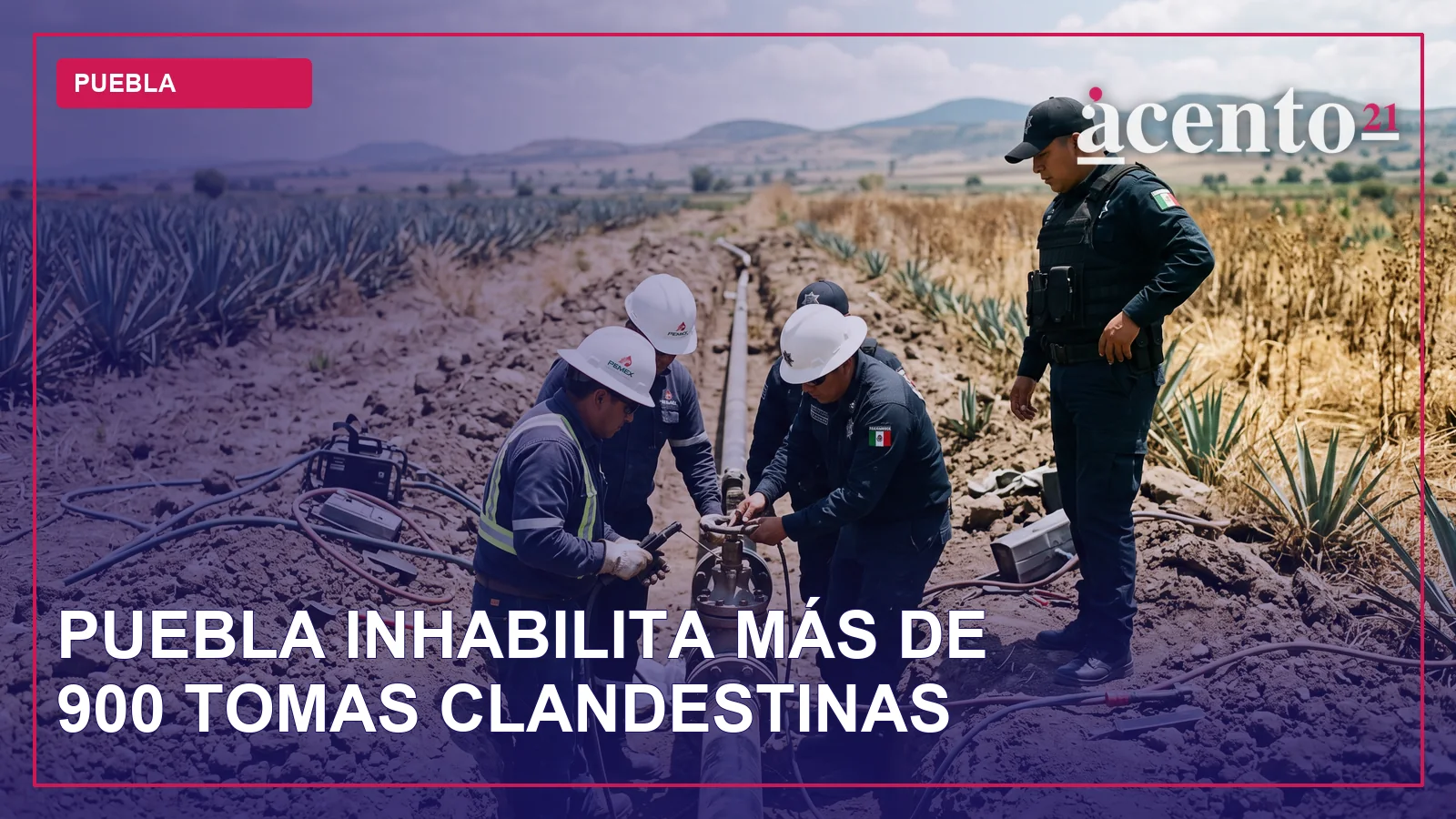 Una imagen que representa una tubería de combustible con una conexión ilegal, simbolizando una toma clandestina.
