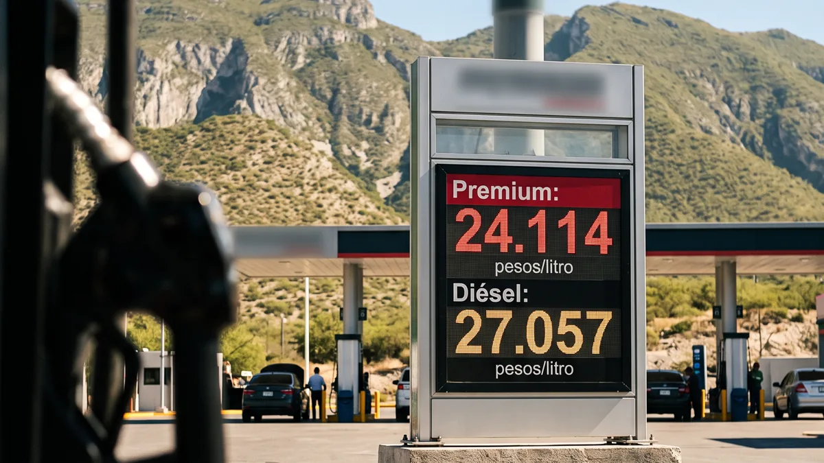 Peso mexicano: su peor semana en 7 meses y qué significa Gráfico que muestra la fluctuación del tipo de cambio del peso mexicano frente al dólar y una bomba de gasolina con precios.