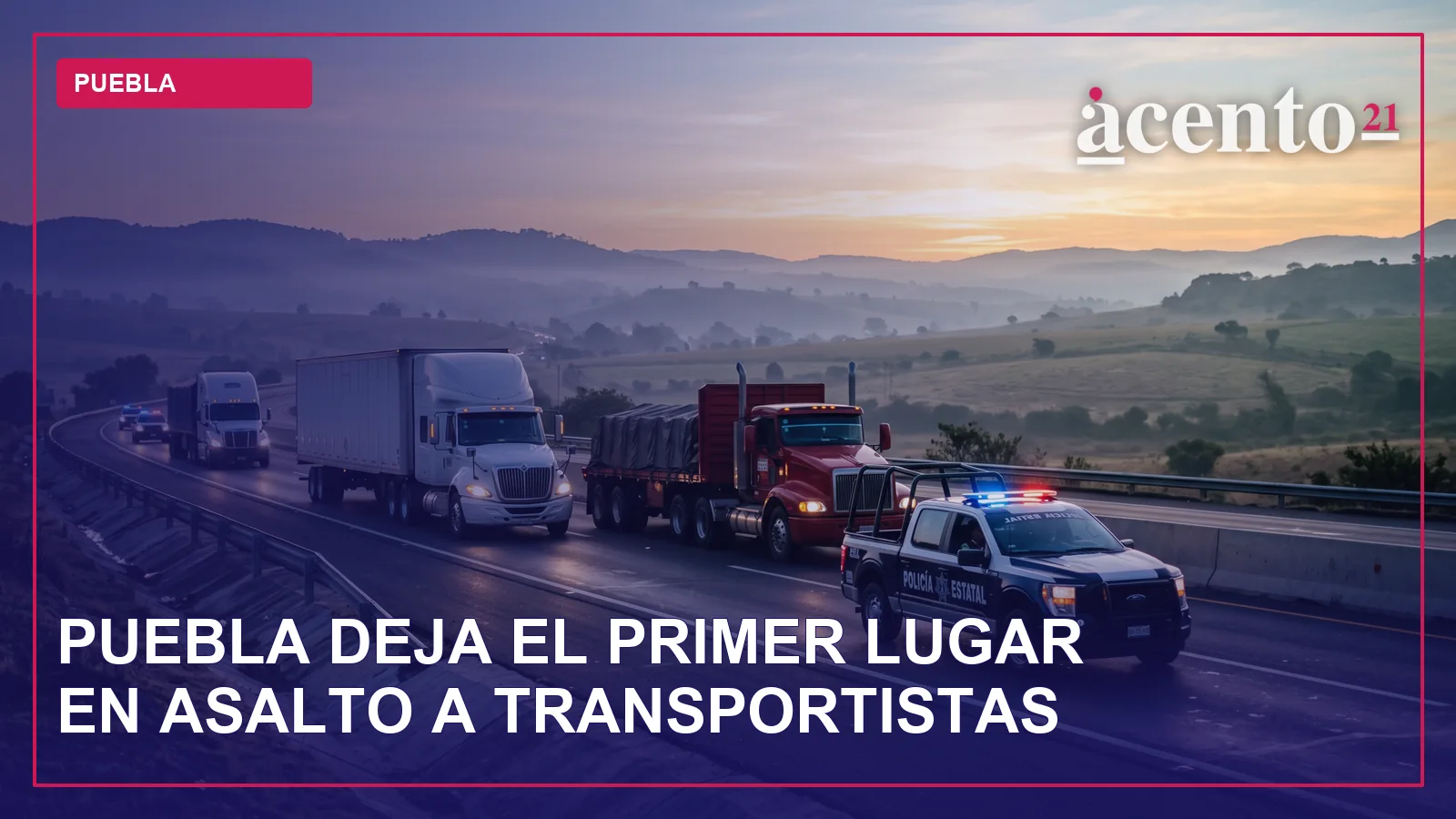 Imagen de un camión de carga transitando por una carretera, con un cielo parcialmente nublado.