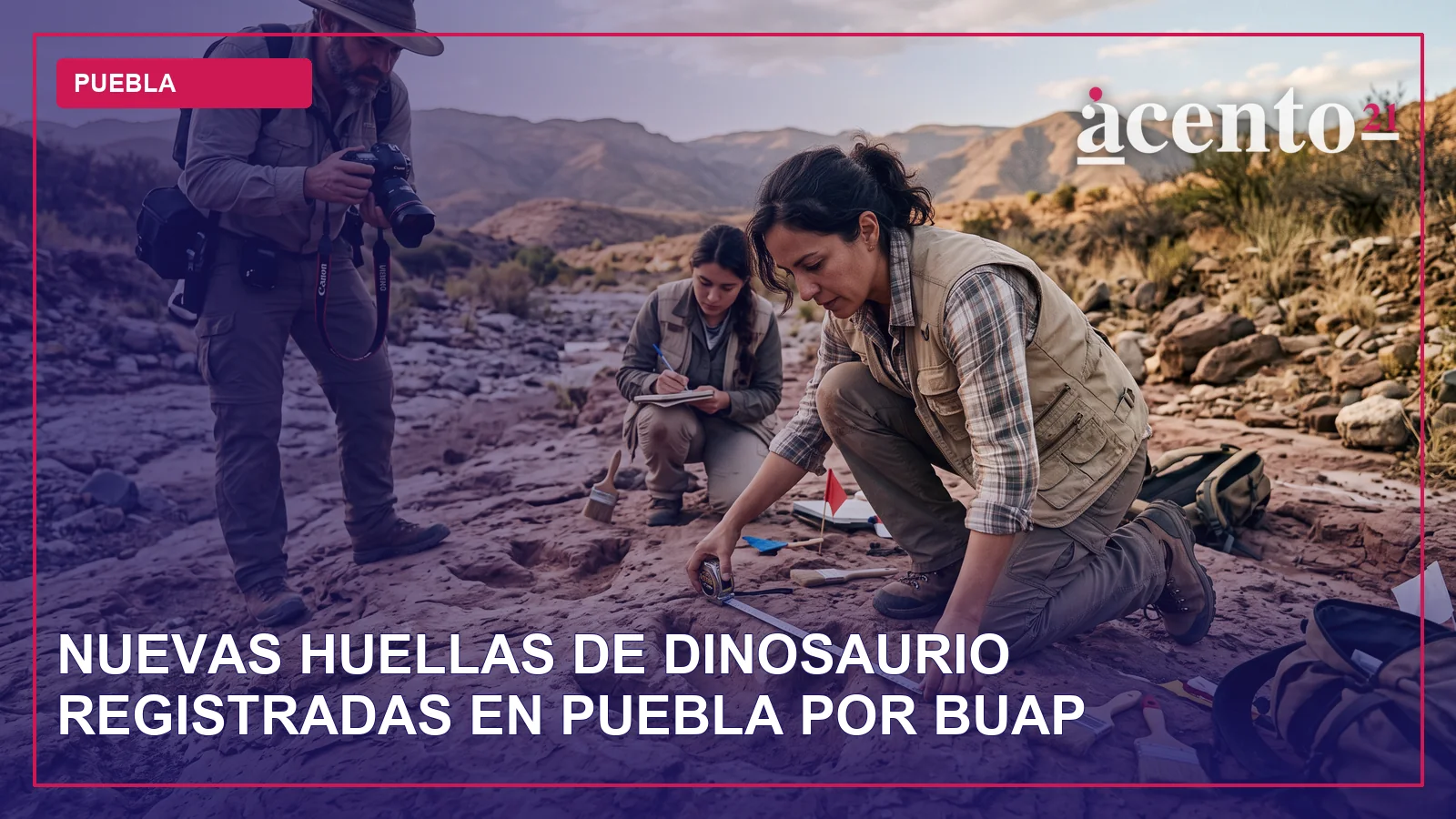 Representación artística de huellas de dinosaurio en un terreno rocoso.