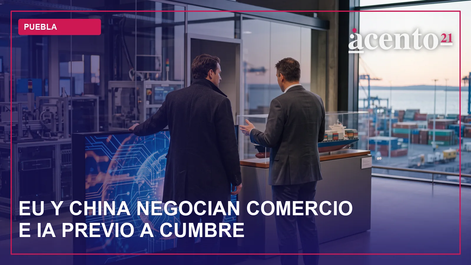 Una imagen abstracta que representa la diplomacia entre dos naciones, con elementos que sugieren tecnología y comercio.