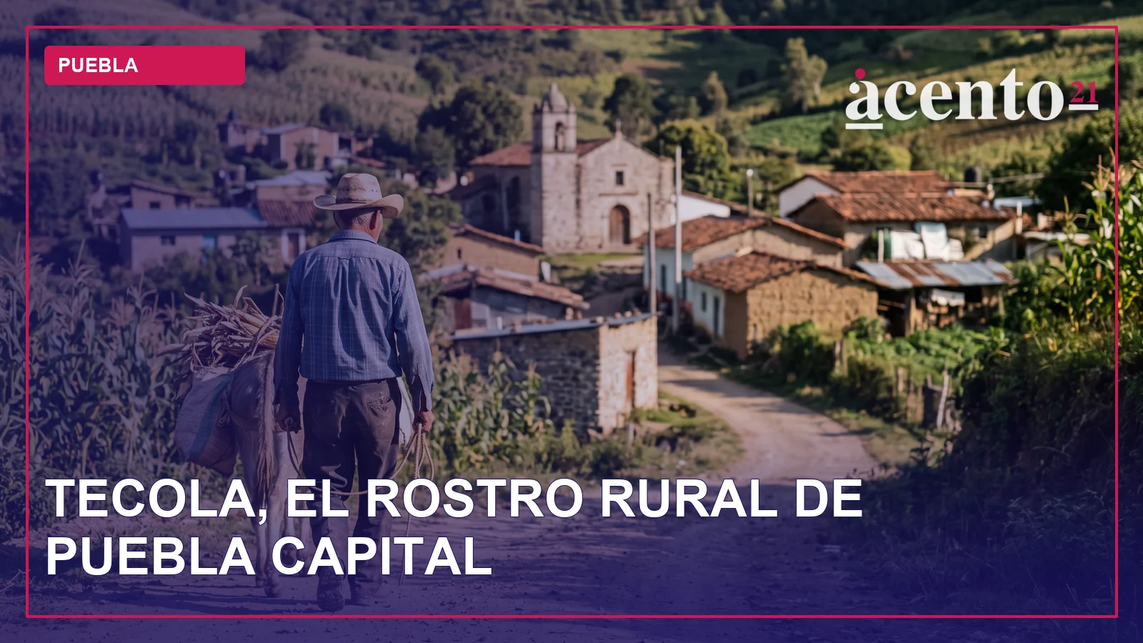 Vista aérea de una comunidad rural con campos de cultivo y algunas viviendas dispersas, rodeada de vegetación.