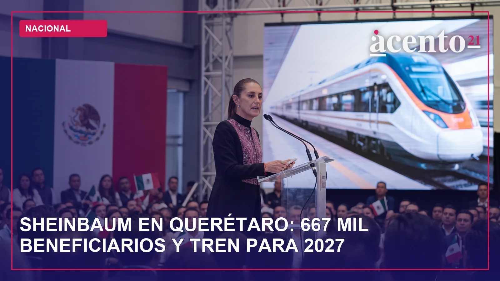La presidenta Claudia Sheinbaum durante el acto Honestidad y resultados en el Querétaro Centro de Congresos.