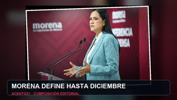 Ariadna Montiel durante una conferencia de Morena