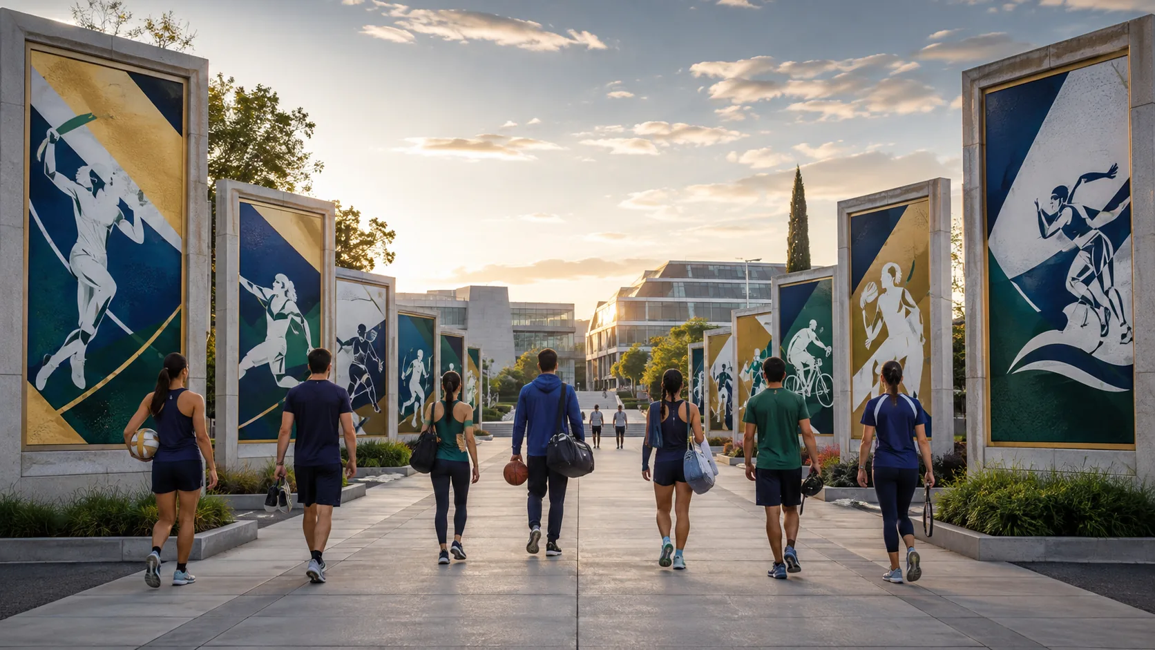 BUAP abre Avenida de Campeones con 47 carteles de medallistas Atletas universitarios recorren un paseo con paneles de distintas disciplinas deportivas.