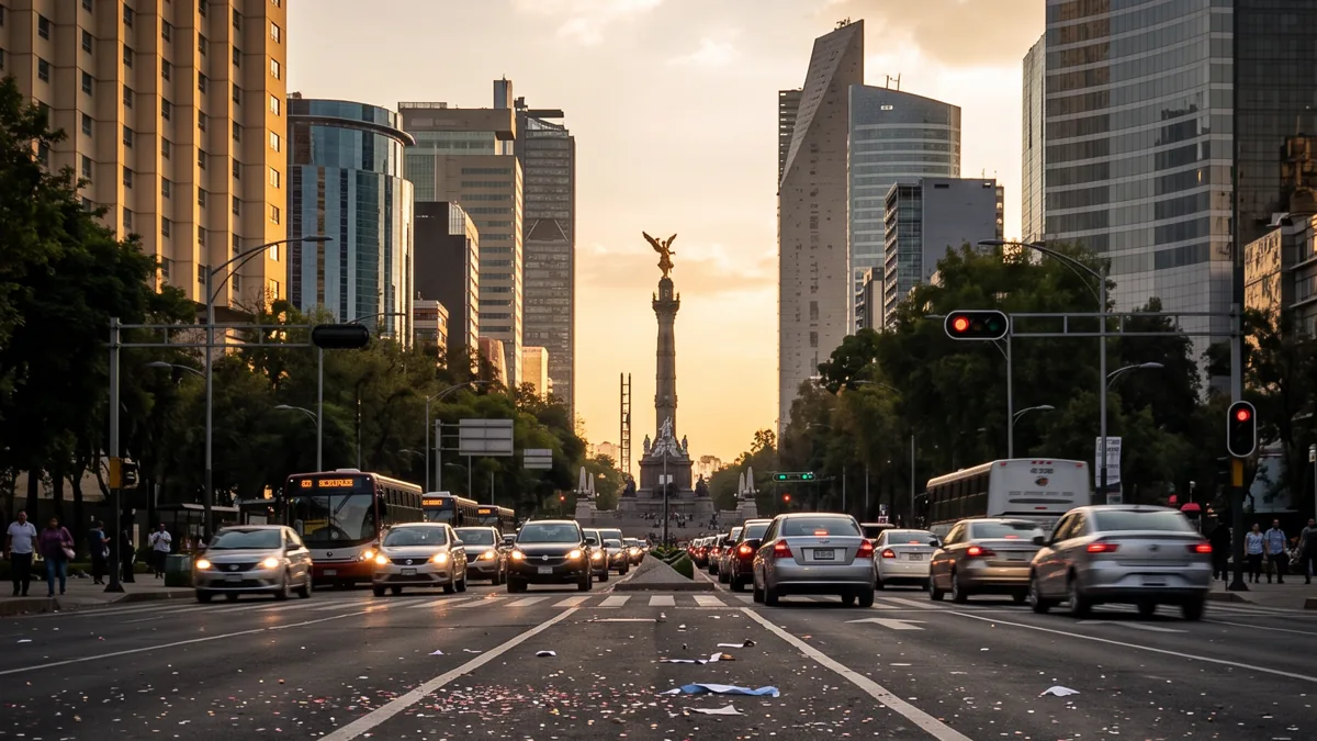 Insurgentes y Reforma reabren tras desfile y manifestaciones en CDMX Vista aérea de avenidas principales de la Ciudad de México con tráfico vehicular