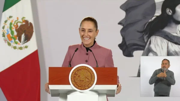 La presidenta Claudia Sheinbaum en una conferencia de prensa en Palacio Nacional, México.