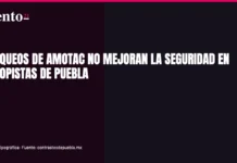 Bloqueos de Amotac no mejoran seguridad en Puebla, según análisis Vista aérea de una autopista con tráfico detenido en Puebla, reflejando el impacto de un bloqueo.