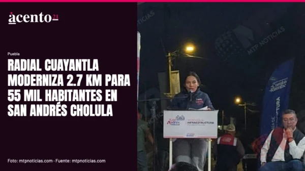 Vista aérea de la Radial Cuayantla en San Andrés Cholula, mostrando el inicio de las obras de modernización.